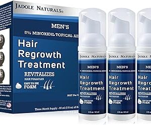 Jadole Naturals Men's 5% Minoxidil Foam- 3 x 60ml | Hair Regrowth Treatment for Hair loss | Thicker, Stronger Hair, Fuller Appearance, and Boosted Confidence | Revitalize Your Scalp Health
