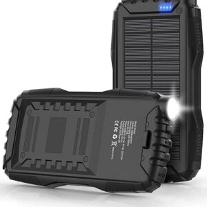 Solar Charger, Power Bank, 42800mAh Portable Charger Power Bank External Battery Pack 5V3.1A Qc 3.0 Fast Charger Built-in Super Bright Flashlight (Deep Black)