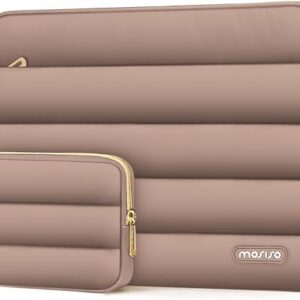 MOSISO Puffy Laptop Sleeve Compatible with MacBook Air/Pro, 13-13.3 inch Notebook, Compatible with MacBook Pro 14 inch M3 M2 M1 Chip 2024-2021, Polyester Horizontal Bag with Small Case, Brown