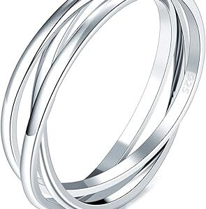 BORUO 925 Sterling Silver Ring Triple Interlocked Rolling High Polish Ring Size 4-12