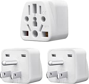 infino™ World to US Travel Adapter (3-Pack), White Universal 3-Prong Power Solution - Converts EU/JP/AU/UK/CN to US, Safe & Versatile Wall Charger for Smartphones, Laptops & More - Stylish Design