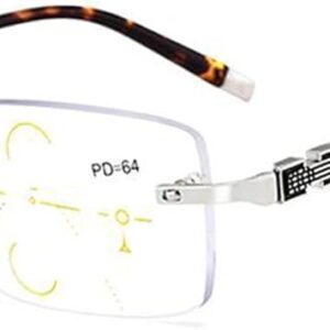 Frameless Blue Light Computer Glasses Progressive Multifocal Reading Glasses Spring Hinge Reader For Men (Color : Silver, Size : 3.0x)