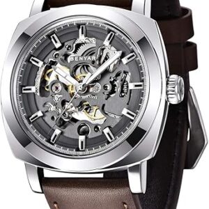 BY BENYAR Automatic Watch for Men Skeleton Mechanical 45mm Square Mens Watches 30M Waterproof Gift for Men