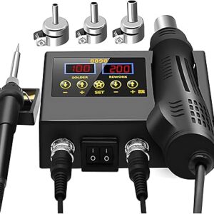 Joleritc 8898 2 in 1 Soldering Station LCD Digital Display Hot Air Welding Rework Temperature and Air Adjustable Soldering Iron Kit For Cell-Phone BGA SMD PCB IC Repair Solder Iron Tools