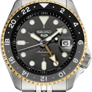 SEIKO SSK021 Automatic Watch for Men - 5 Sports Collection - Men's Sport Watch, Stainless Steel, Charcoal Dial, GMT Hand - Water-Resistant 100M